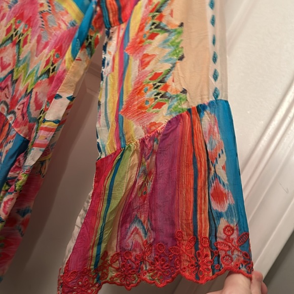 Ladies nwt Johnny Was porcelain ruffle wide sleeve embroidered semi sheer top - Picture 4 of 8